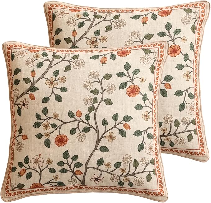 ISAENNE Design Linen Classic Throw Pillow Covers 18"x18" Pack of 2, French by Isaennehomedecoration