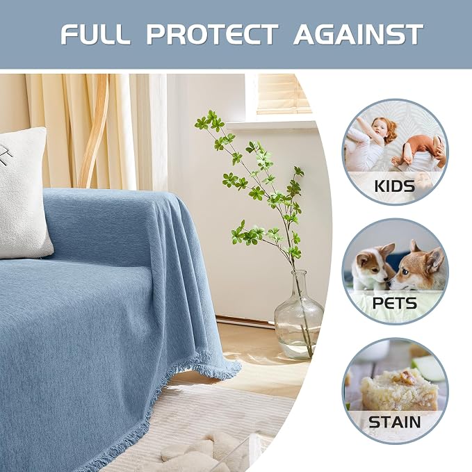 MEETSKY Blue Couch Covers for 3 Cushion Couch Sofa, Oversized Couch Cover - Image 5