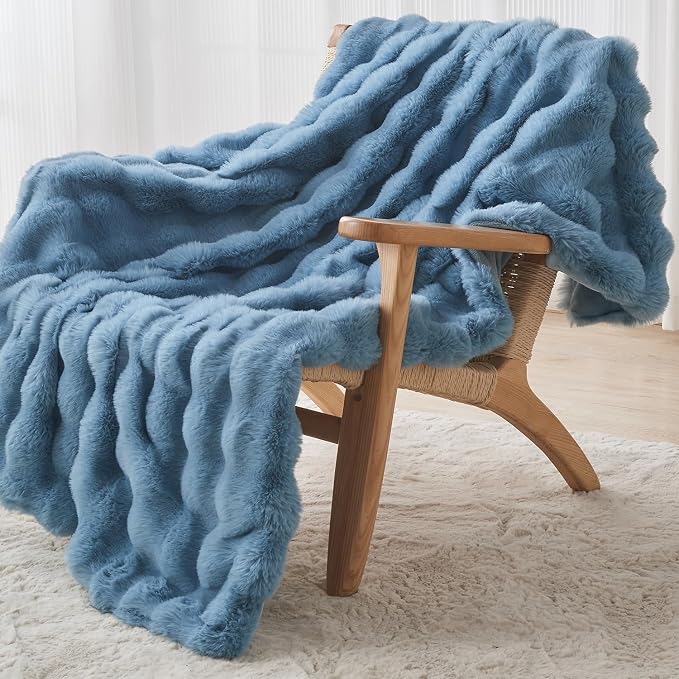 Lotus Karen Faux Fur Throw Blanket Sky Blue - Image 3