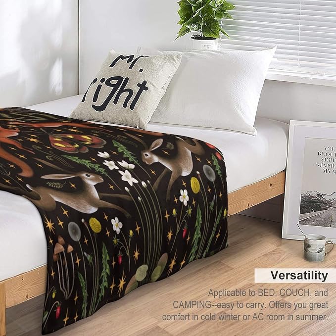 Rustic Forest Throw Blanket, Fairy Tale Forest Land Wild Animals Moths Flowers - Image 5