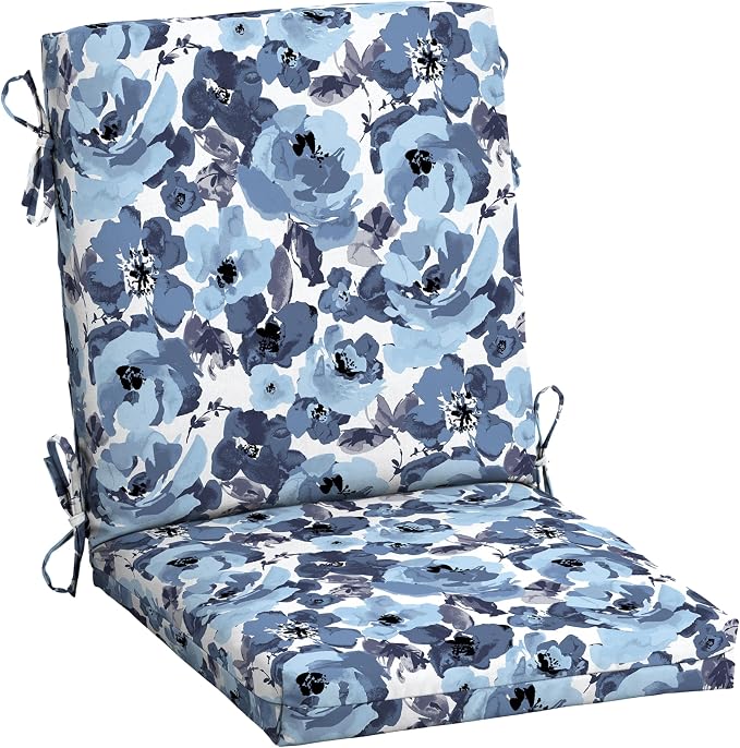Arden Outdoor Midback Chair Cushion, 18 x 16.5, Rain-Proof, Fade Resistant Blue by ARDEN