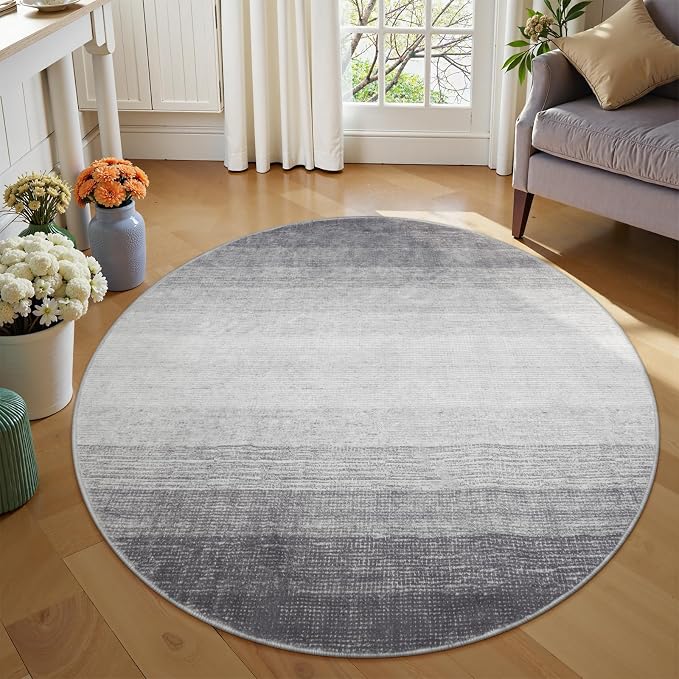 Wonnitar Modern Ombre Round Rug 4ft, Washable Grey Round Kitchen Area Rug - Image 7