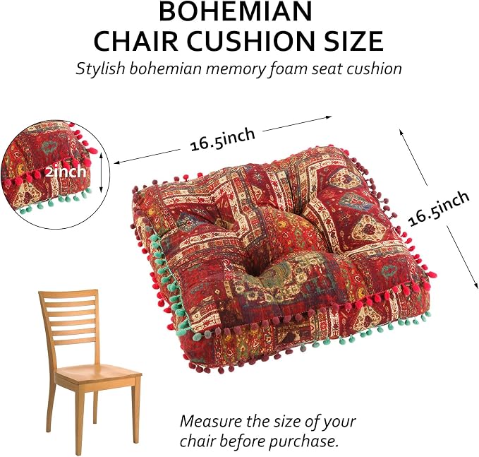 Bohemian Seat Cushion，Indoor & Outdoor 16.5" x 16.5" Seating Cushion - Image 2