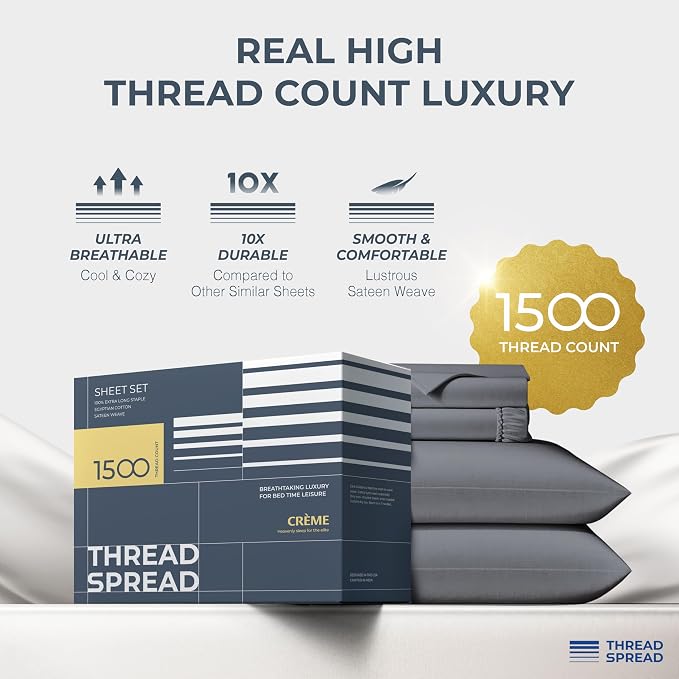 THREAD SPREAD 100% Egyptian Cotton King Size Sheets Set - Image 2