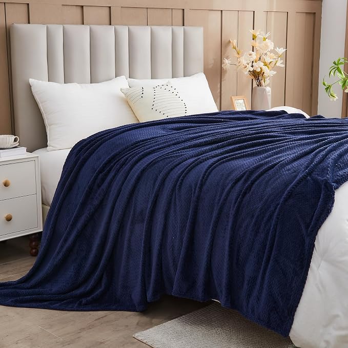 NEWCOSPLAY Super Soft Queen Blanket Dark Navy Premium Silky Flannel Fleece - Image 3