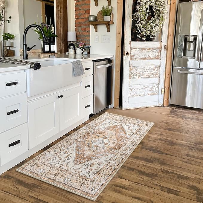 Lahome Boho 2x4 Rug Runner, Non-Slip Low-Pile Washable Kitchen Rugs Small Throw - Image 3