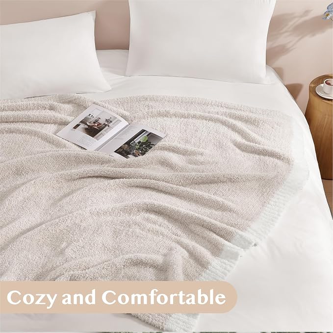WRENSONGE Throw Blanket Cationic Dyeing Taupe Soft Cozy Fluffy Warm Hand Made - Image 4