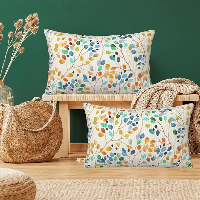 Throw Pillow Covers Colorful Leaves Spots Pillow Covers 20x12 Inch Set of 2 - Image 6