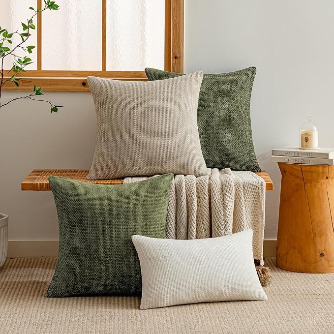 a moment Olive Green Chenille Throw Pillow Covers 12x20 Inch Pack of 2 Modern - Image 6
