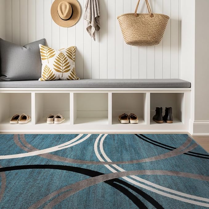 Rugshop Modern Wavy Circles Design Area Rug, Fade-Resistant Carpet - Image 5