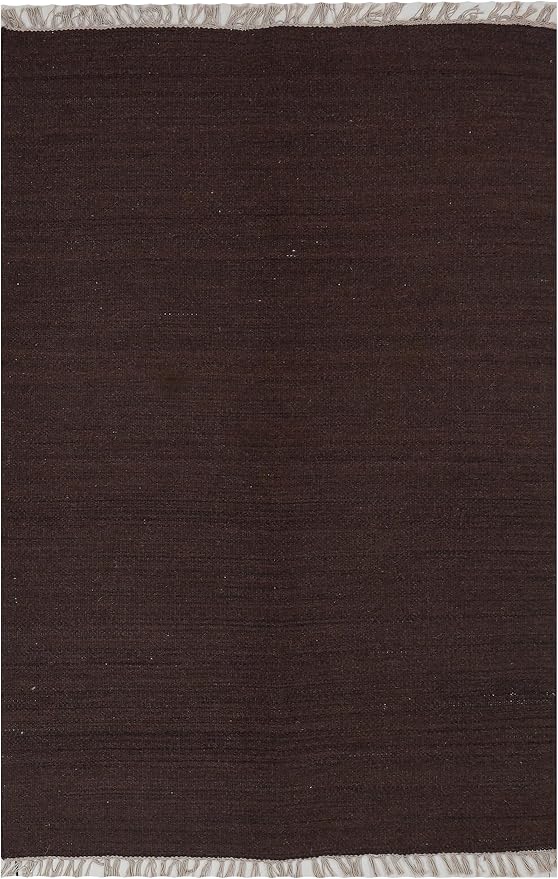 Rugsotic Carpets Hand Woven Flat Weave Kilim Wool 5'x8' Area Rug Solid Dark - Image 2