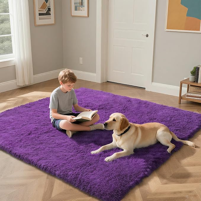Purple Fluffy Rug Shaggy Area Rug, 4x6 Area Rugs - Image 4