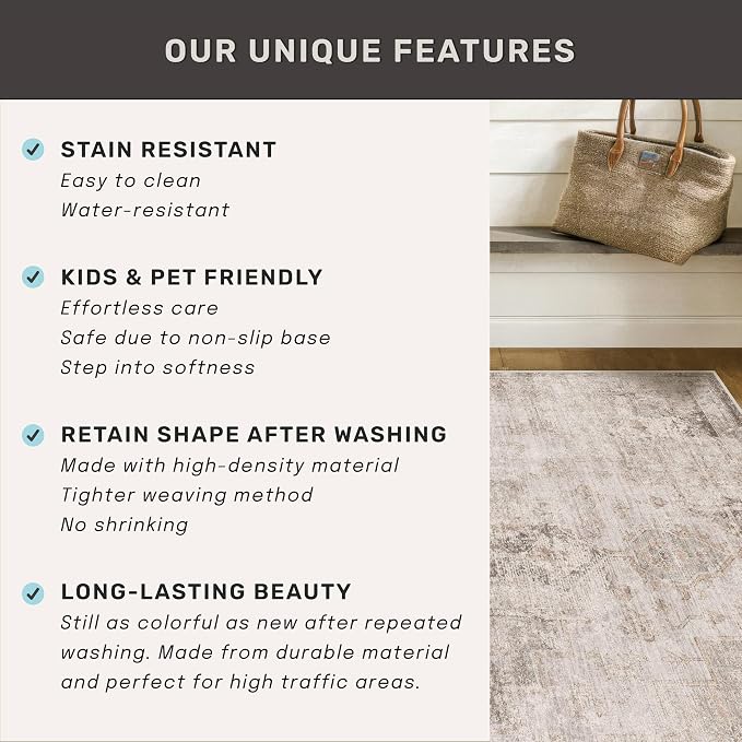 Washable Beige Brown Rugs for Entryway Indoor - Image 8