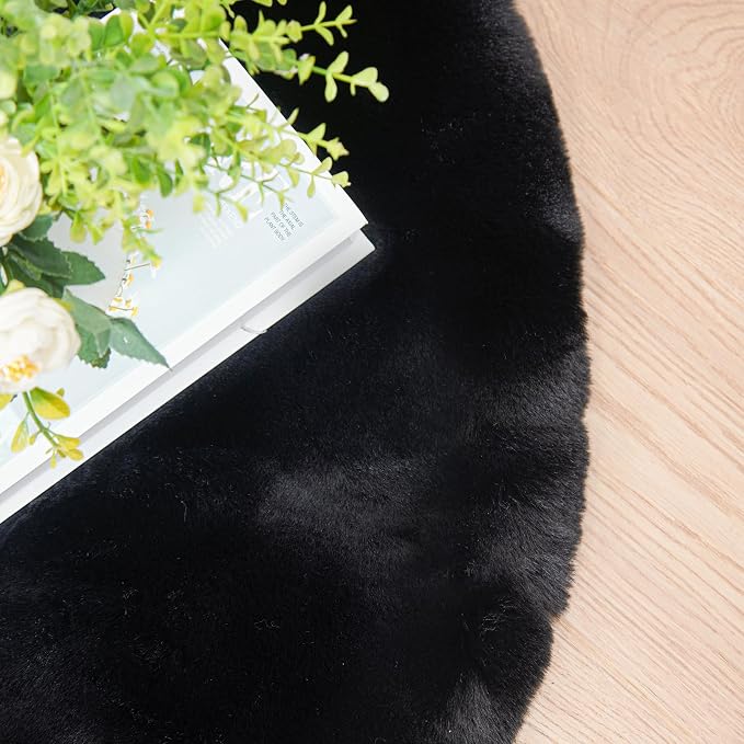 Black Round Rugs 8ft Machine Washable Rabbit Fur Area Rug Large Circle Rugs - Image 5