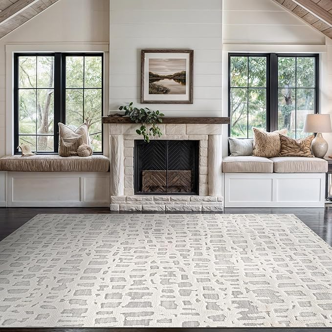 Beverly Rug Micro Loop Area Rug Gray/White 6x9 Abstract Modern Luxury Irregular - Image 9