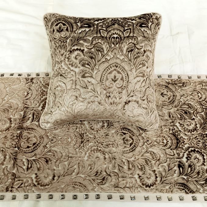 The HomeCentric King/Queen/Twin Beige Decorative Full 68"x18" Bed Runner - Image 5