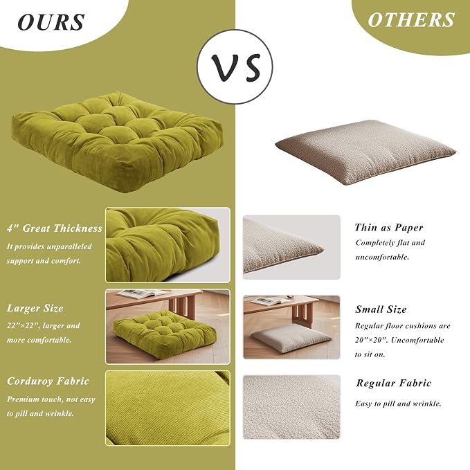 Meditation Floor Pillow 22×22 Inch 2 Pack Large Floor Cushions - Image 5