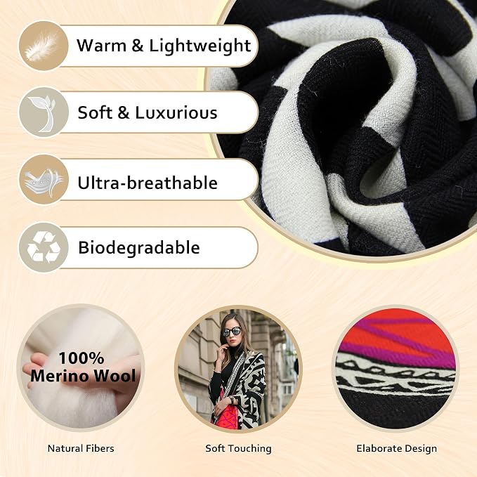 DANA XU 100% Merino Wool Extra Large Pashmina Blanket Travel Scarf Cashmere Wrap - Image 3