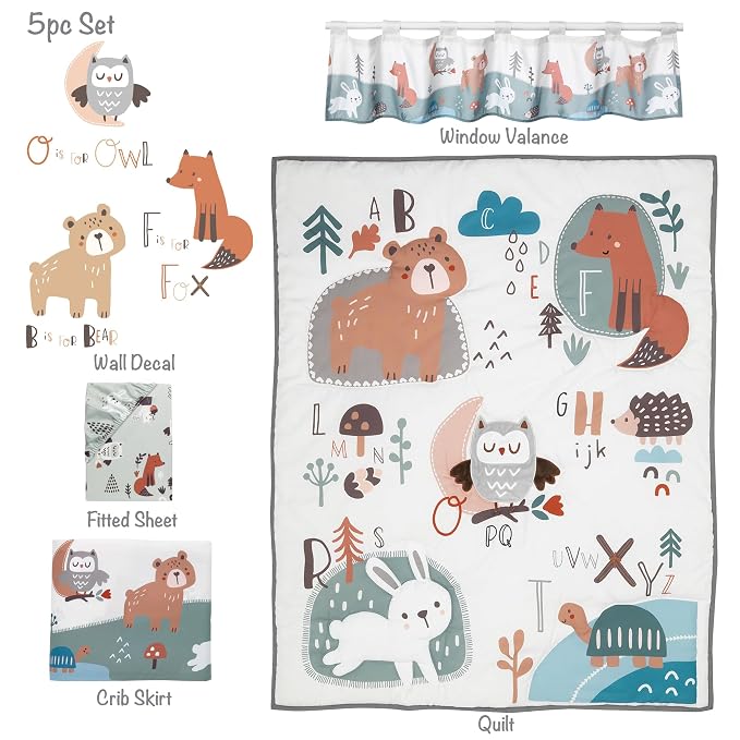 Bedtime Originals Animal Alphabet 5-Piece Infant Nursery Baby Crib Bedding Set - Image 2