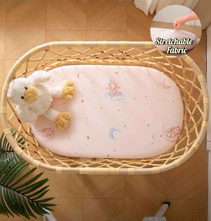 SDY Jersey Bassinet Sheets for Baby Girls, 32 "x 16 "x 4", 2 Pack, Super Soft - Image 3