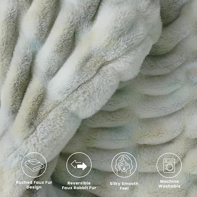 Ultra Soft Cozy Faux Fur Throw Blanket, Fuzzy Plush Thick Bubble Blanket - Image 5