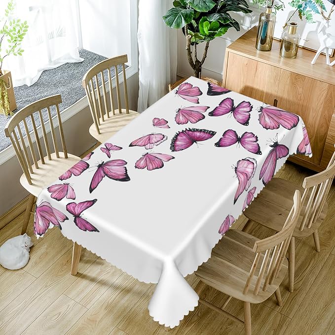 70x120inches Butterfly Rectangle Table Cloth Pink Purple Nature Butterflies - Image 5