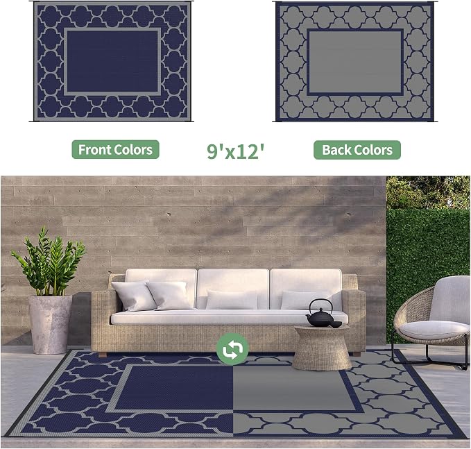 GENIMO Outdoor Rug 9' x 12' Patio Waterproof, Foldable Reversible Plastic Straw - Image 5