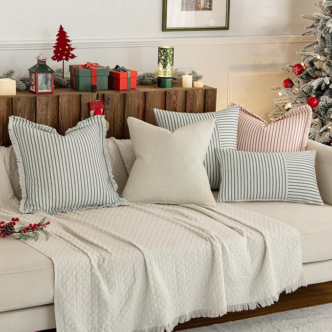 MIULEE Pack of 2 Christmas Red Pillow Covers 20x20 Inch Striped Farmhouse Couch - Image 3