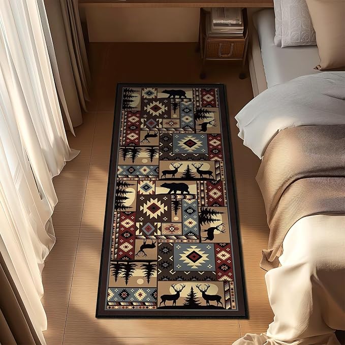Rustic Rug 2x4, Cabin Wildlife Buffalo Plaid Bear Moose Deer Country, - Image 4