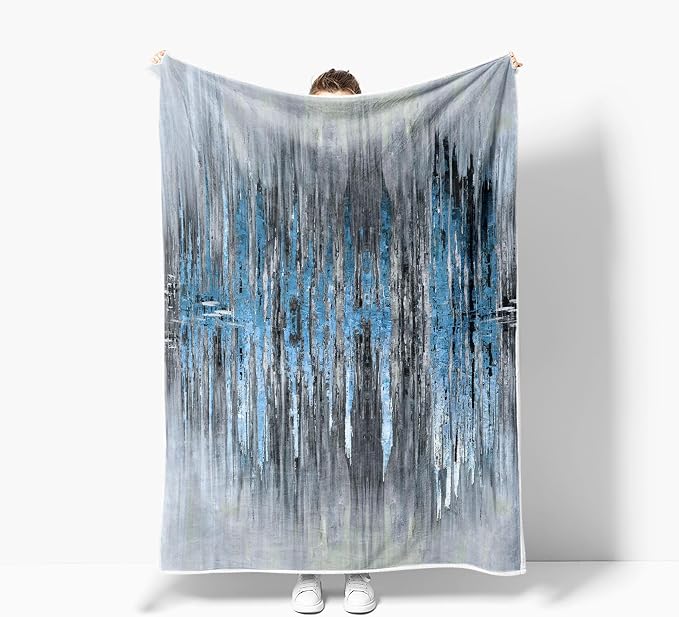 Abstract Throw Blankets, Modern Blue Gold CrackNon Cozy Warm Bed Couch Blanket - Image 4