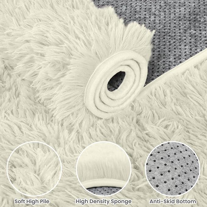 4x6 Area Rugs for Living Room Rug: Soft Fluffy Shag Cream White Rugs for Bedroom - Image 8