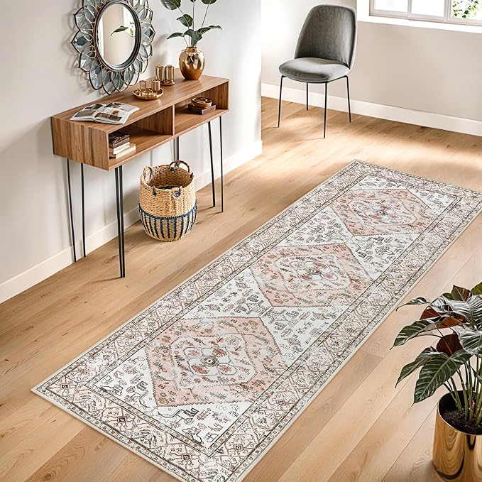 Lahome Boho Washable Non-Slip Pink Rug - Image 7