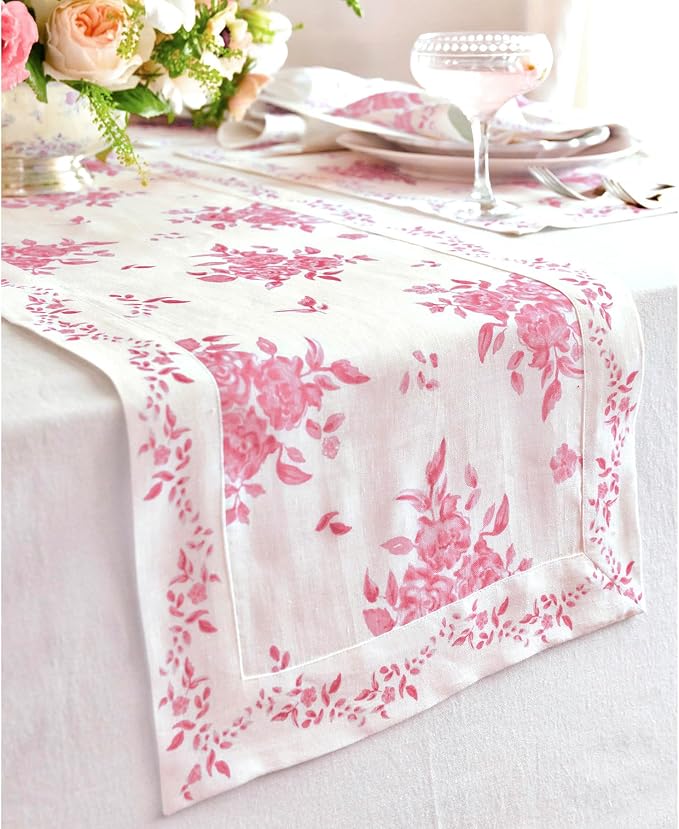 Solino Home Pink Floral Print Table Runner 108 Inches Long - Image 2