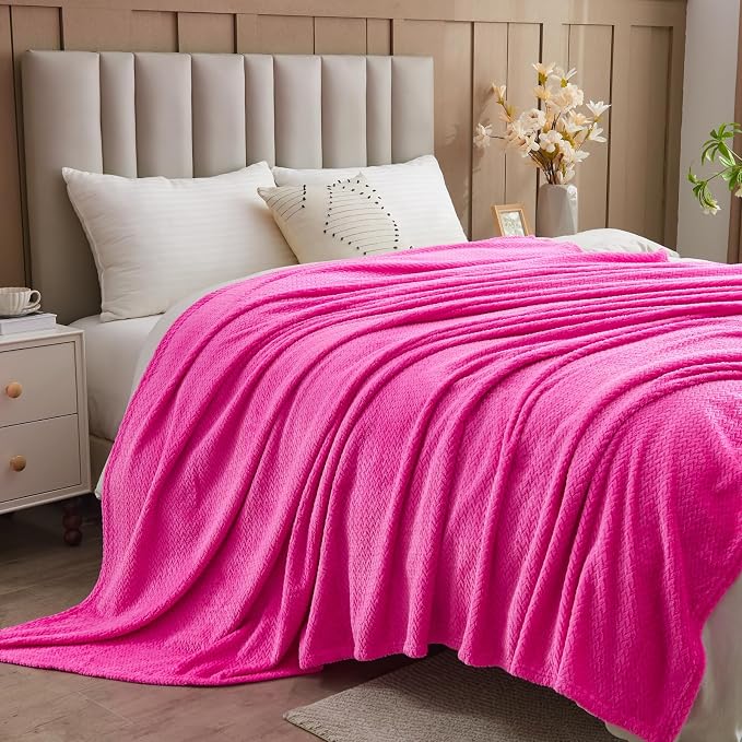 NEWCOSPLAY Super Soft Queen Blanket Hot Pink Premium Silky Flannel Fleece - Image 3