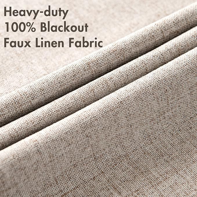 MIULEE Linen Texture Curtains, 2 Pack Blackout Thermal Insulated Khaki - Image 5
