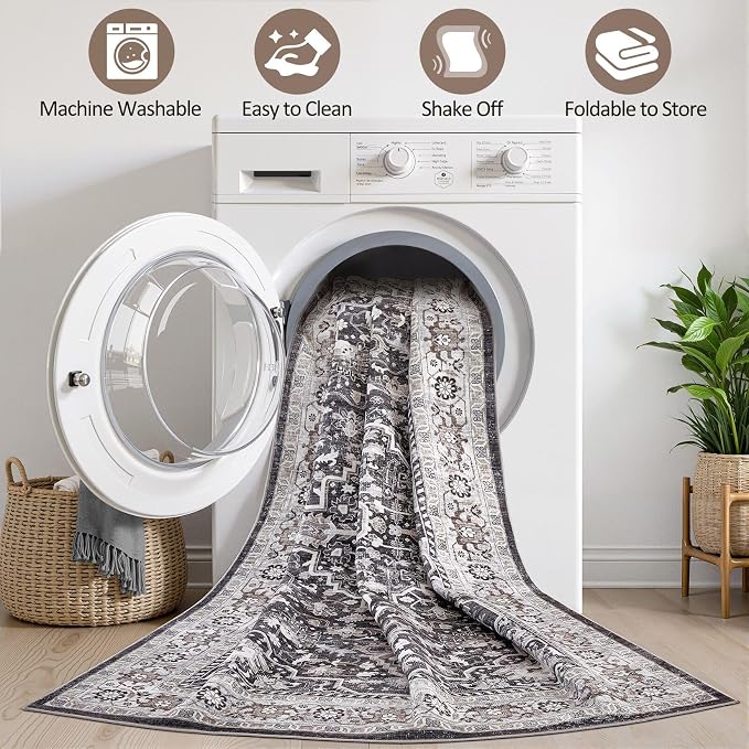 Runner Rug Kitchen Washable Rugs: 3x8 Non-Slip Boho Vintage Distressed Stain - Image 2