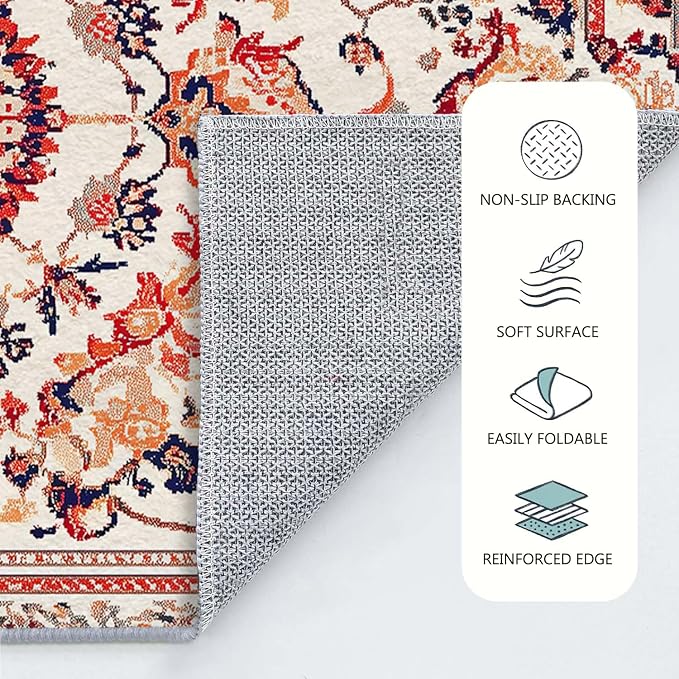 6x9 Traditional Oriental Area Rug Boho Orange White Rug Non Slip Low Pile Large - Image 8