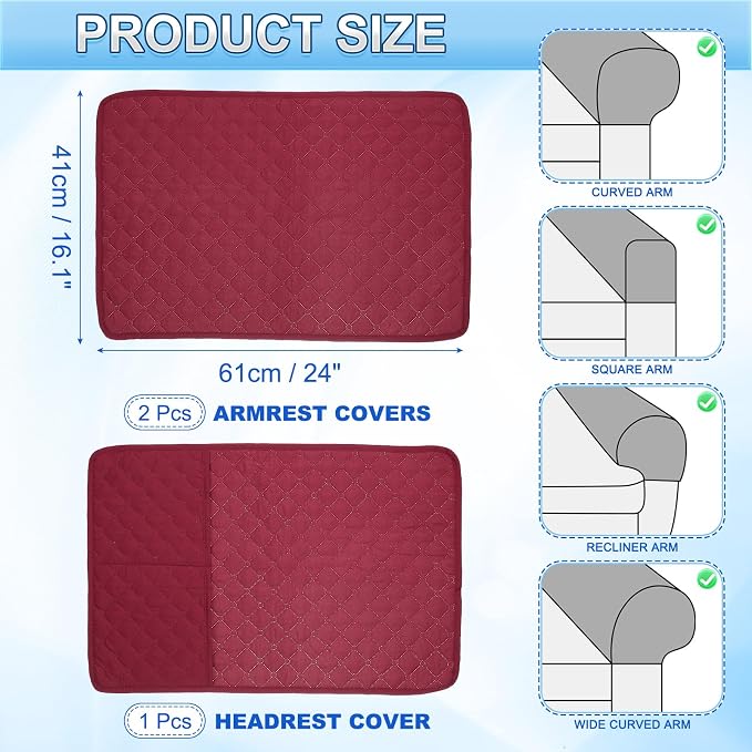 uxcell 3 PCS Armrest Covers, Couch Arm Cover Furniture Protect Slide Recliner - Image 2