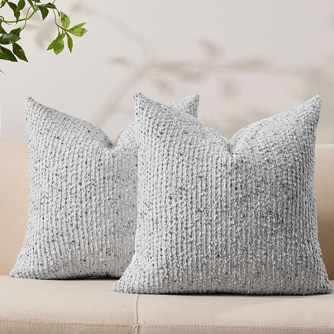 Decorative Couch Throw Pillow Covers 20x20 Set of 2 Blue Striped Soft Wool by Allorry