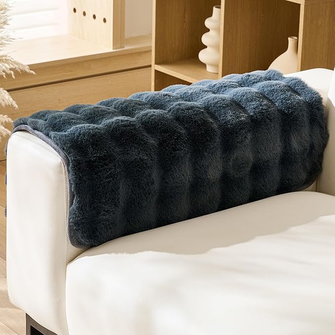 Faux Fur Armrest Cover Backrest Cover Fuzzy Plush Thick Bubble Sofa Cover by Huierxun