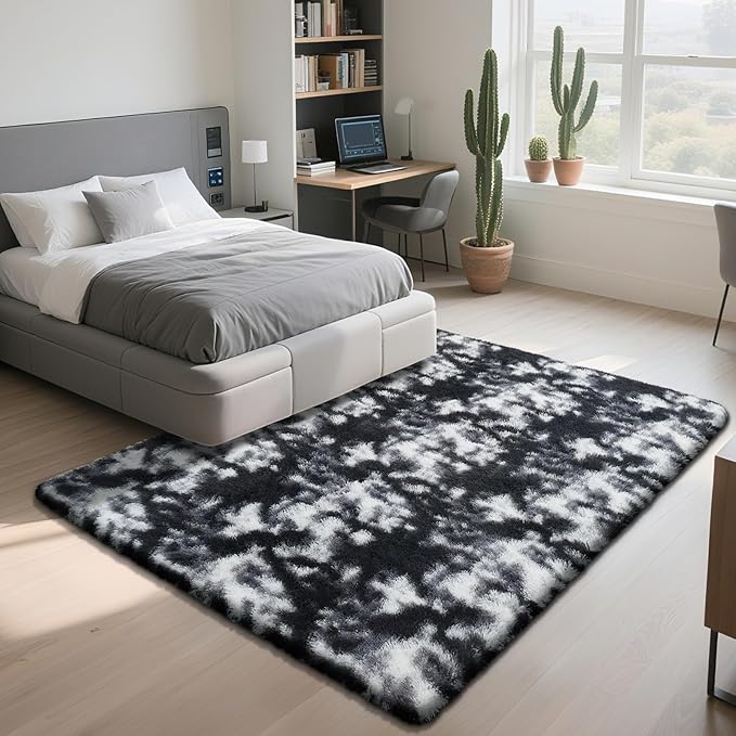 Fluffy Rug Shaggy Area Rug, Mottling Black 9x12 Area Rugs - Image 3