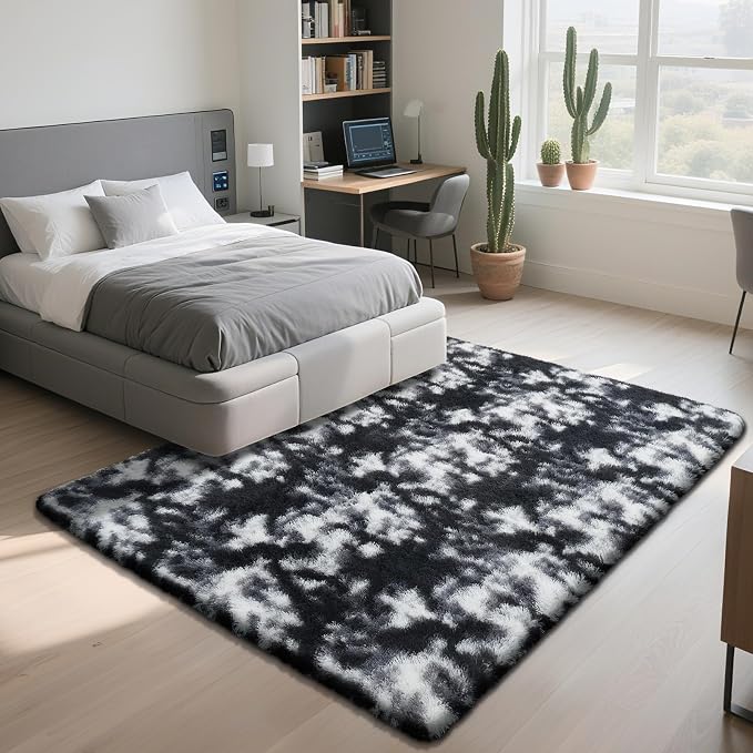 Fluffy Rug Shaggy Area Rug, Mottling Black 6x9 Area Rugs - Image 3