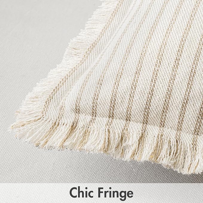 MIULEE Pack of 2 Khaki Pillow Covers 26x26 Inch Striped Farmhouse Couch Throw - Image 2