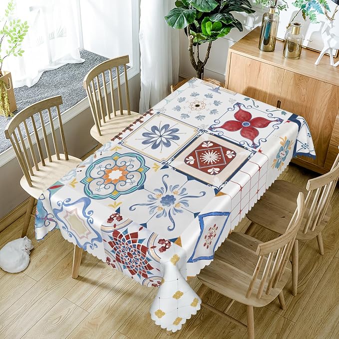 60x102inches Retro Moroccan Tablecloth Oriental Eastern Pattern Ornament Tiles - Image 5