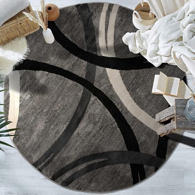 Rugshop Wavy Circles Design Round Rug, Carpet - Image 7