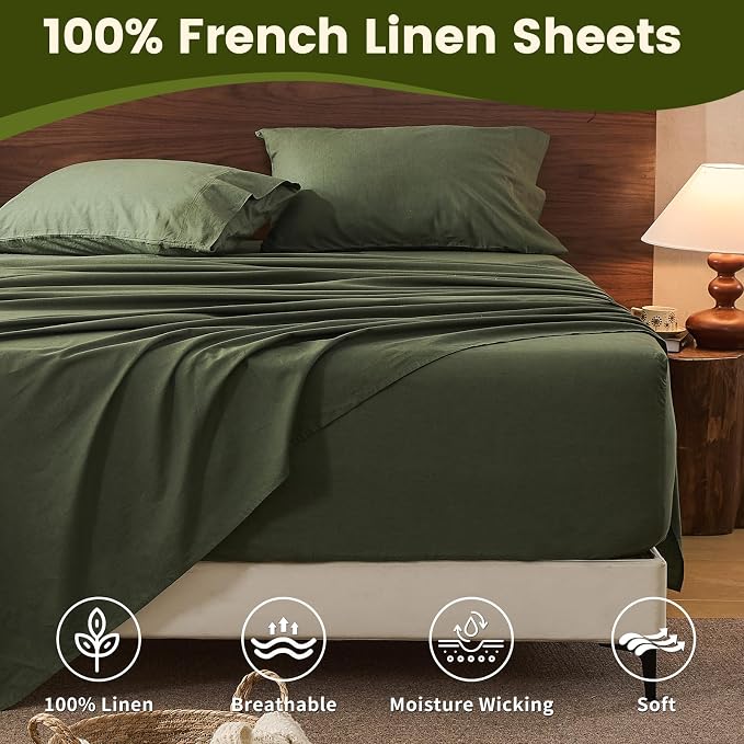 100% Linen Sheet Set King Size Extra Deep Pocket Fits 18-24 Inch Mattress - Image 4