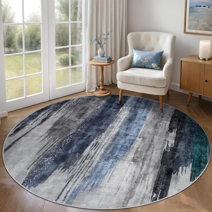 Ciicool 5ft Round Washable Rug, Modern Abstract Circle Rugs, Non-Slip Thin - Image 3