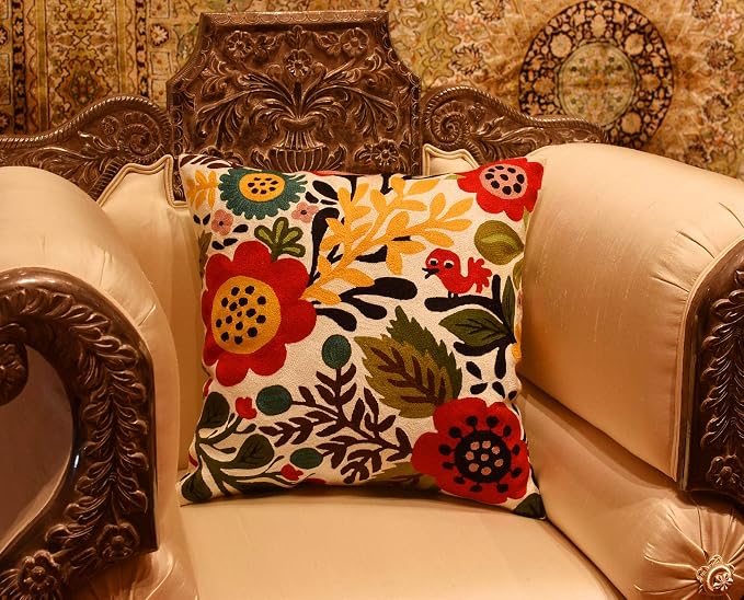 Red Polish Floral Pillow Cover Bird Flower Pillowcase Floral Outdoor Suzani - Image 7