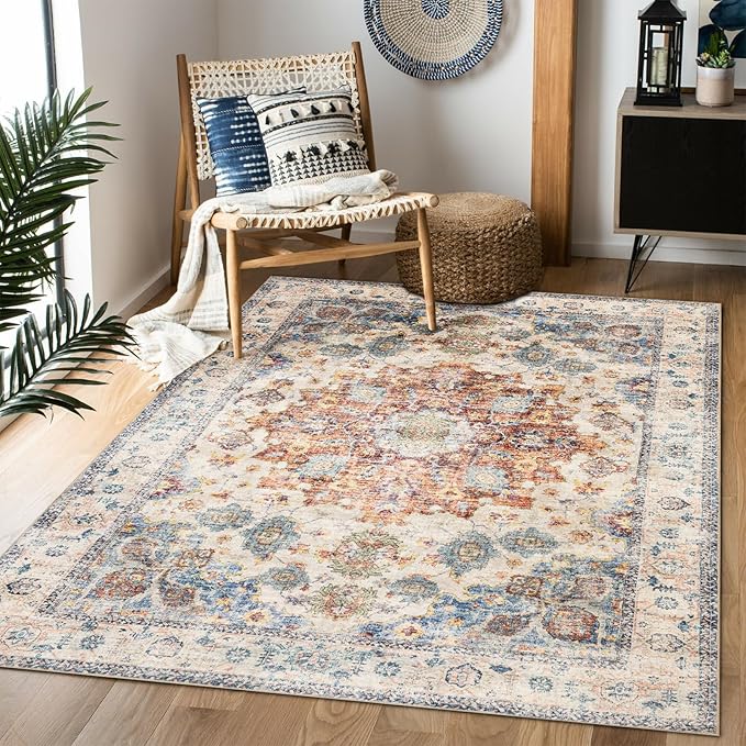 Area Rug 3×5, Vintage Boho Rug, Ultra-Soft Low Pile, Non Slip, Stain Resistant by DomitapisRug