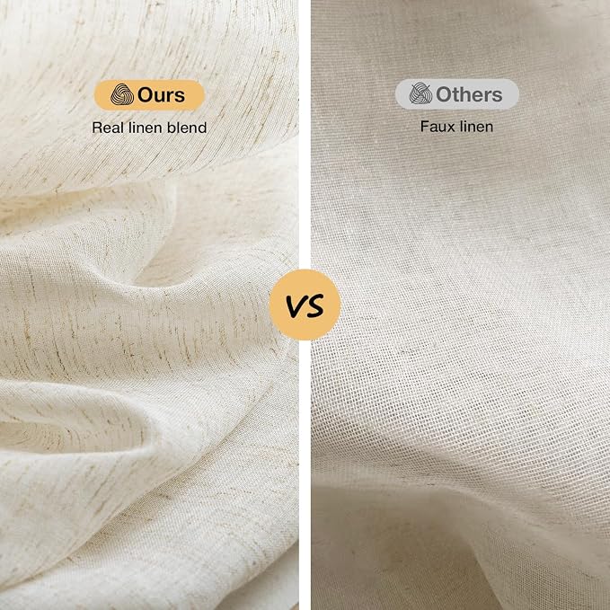 Anmao Flax Linen Curtains for Living Room 96 Inch Length 2 Panels Set, Light - Image 3